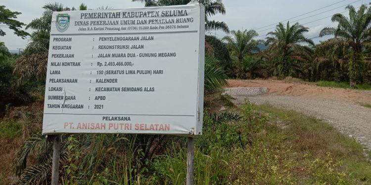 Proyek Jalan Muara Dua – Gunung Megang Rp. 2.493.466.000, Baru Dikerjakan Sudah Rusak Parah, LBHK – Wartawan Kabupaten Seluma Akan Buat Pengaduan ke APH