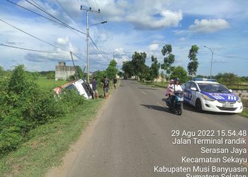 Truk Pengangkut Batubara Terguling Masuk Sawah; Ditengarai Satlantas Polres Muba Tidak Transparan