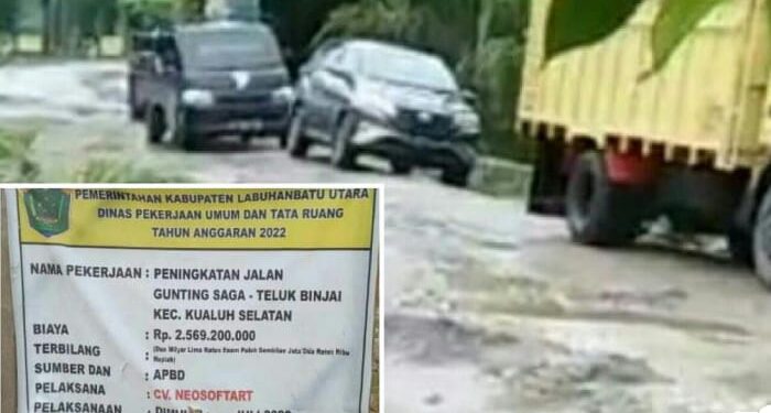 Seperti Kubangan Kerbau, Kontraktor Proyek Terlantarkan Peningkatan Jalan GuntingSsaga  Teluk  Binje