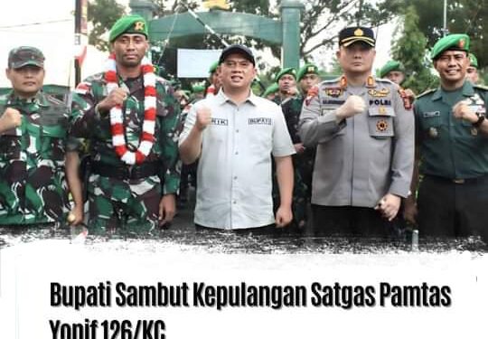 Bupati  Labuhanbatu Sambut  Kepulangan Satgas Pamtas Yonif 126/KC , di Mako Kompi Senapan C