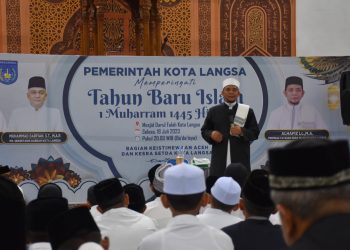 Pj. Walikota Langsa Peringati 1 Muharram 1445 H/2023 Bersama Masyarakat Kota Langsa di Masjid Agung Darul Falah Langsa