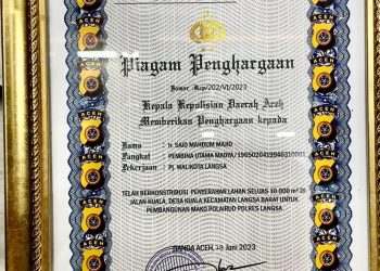 PJ Walikota langsa Terima Penghargaan Dari kapolda Aceh Pada HUT Bhayangkara Ke – 77 Tahun 2023